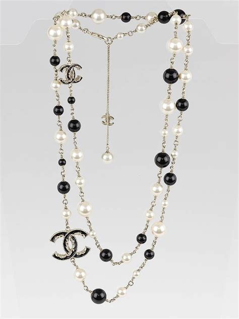 black beaded chanel necklace|Chanel long necklace with logo.